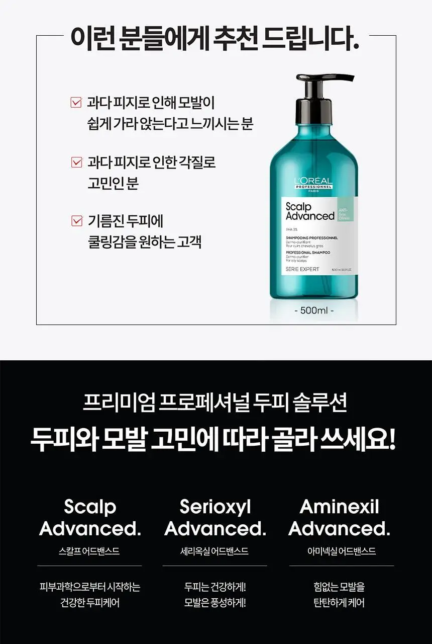 [지성두피&헤어케어] 로레알 프로페셔널 안티 오일리니스 샴푸 500ml 상세페이지 5